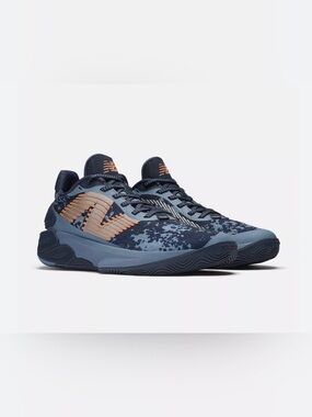 New Youth Navy Blue Athletic Basketball Sneakers with Orange Accent.